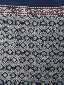 Indigo Green Maroon Mughal Nakashi Ajrakh Hand Block Printed in Natural Vegetable Colors Cotton Mul Saree - S03170608