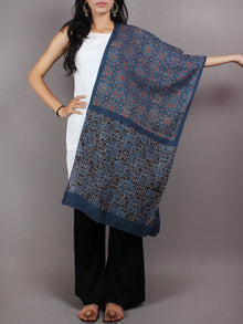 Indigo Red Black Mughal Nakashi Ajrakh Hand Block Printed Cotton Stole - S6317064