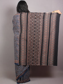 Indigo Black Maroon Mughal Nakashi Ajrakh Hand Block Printed in Natural Vegetable Colors Cotton Mul Saree - S03170654