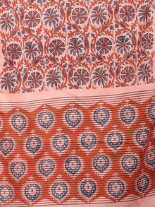 Peach Red Blue Mughal Nakashi Ajrakh Hand Block Printed Cotton Stole - S6317066