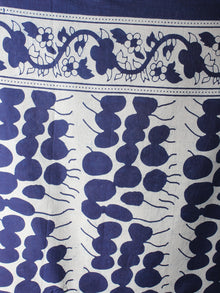 Indigo White Maroon Mughal Nakashi Ajrakh Hand Block Printed in Natural Vegetable Colors Cotton Mul Saree - S03170656