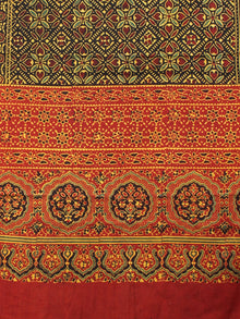 Black Red Maroon Yellow Mughal Nakashi Ajrakh Hand Block Printed Cotton Stole - S6317069