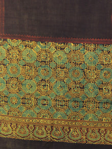 Brown Green Yellow Mughal Nakashi Ajrakh Hand Block Printed Cotton Stole - S6317070