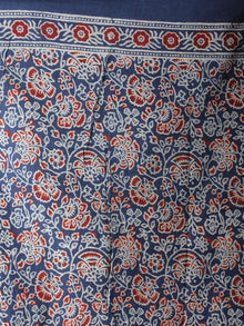 Indigo Beige Maroon Mughal Nakashi Ajrakh Hand Block Printed in Natural Vegetable Colors Cotton Mul Saree - S03170659