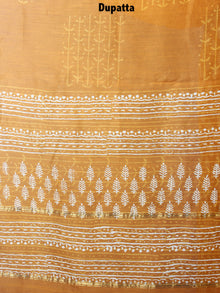 GoldenRod Yellow Hand Block Printed Chanderi Kurta-Salwar Fabric With Chanderi Dupatta - S1628066