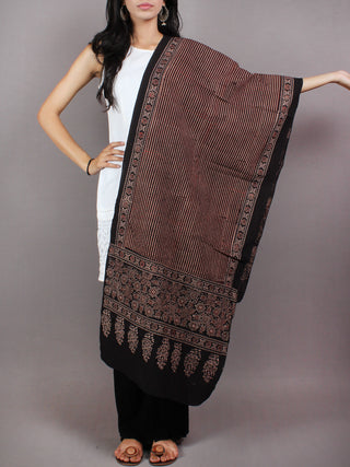 Black Maroon Mughal Nakashi Ajrakh Hand Block Printed Cotton Stole - S6317072