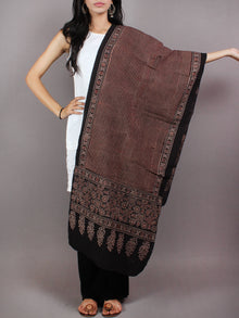 Black Maroon Mughal Nakashi Ajrakh Hand Block Printed Cotton Stole - S6317072