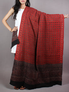 Maroon Black Beige Mughal Nakashi Ajrakh Hand Block Printed Cotton Dupatta - D0417082
