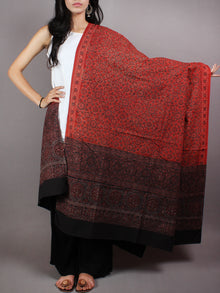 Maroon Black Beige Mughal Nakashi Ajrakh Hand Block Printed Cotton Dupatta - D0417083