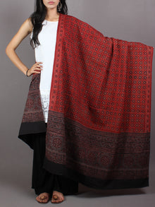 Maroon Black Beige Mughal Nakashi Ajrakh Hand Block Printed Cotton Dupatta - D0417086