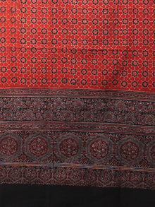 Maroon Black Beige Mughal Nakashi Ajrakh Hand Block Printed Cotton Dupatta - D0417086