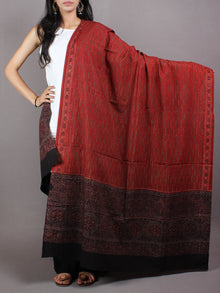 Maroon Black Beige Mughal Nakashi Ajrakh Hand Block Printed Cotton Dupatta - D0417087