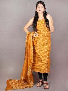 GoldenRod Yellow Hand Block Printed Chanderi Kurta-Salwar Fabric With Chanderi Dupatta - S1628067