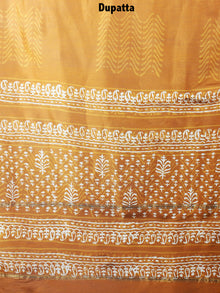 GoldenRod Yellow Hand Block Printed Chanderi Kurta-Salwar Fabric With Chanderi Dupatta - S1628067
