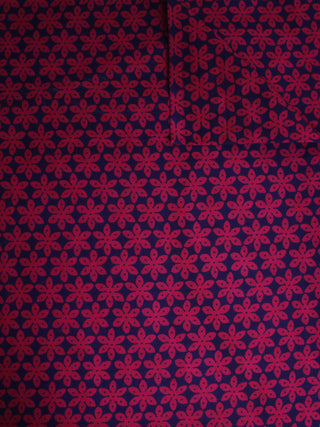 Indigo Pink Hand Block Printed Cotton Cambric Fabric Per Meter - F0916459