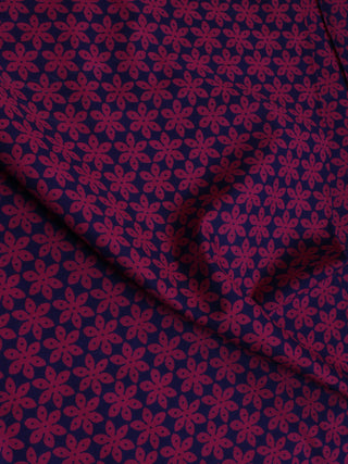 Indigo Pink Hand Block Printed Cotton Cambric Fabric Per Meter - F0916459