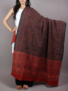 Black Maroon Beige Mughal Nakashi Ajrakh Hand Block Printed Cotton Dupatta - D0417089