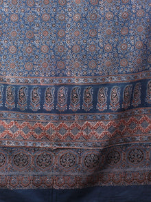 Indigo Salmon Pink Black Mughal Nakashi Ajrakh Hand Block Printed Cotton Dupatta - D0417090