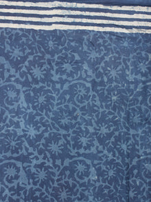 Indigo White Cotton Hand Block Printed & Painted Saree - S03170672