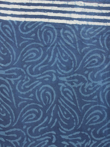 Indigo White Cotton Hand Block Printed & Painted Saree - S03170673