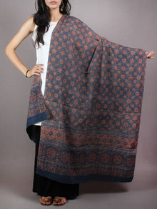 Indigo Red Beige Mughal Nakashi Ajrakh Hand Block Printed Cotton Dupatta - D0417092