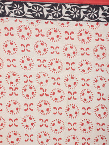Beige Red Black Cotton Hand Block Printed Saree in Natural Colors - S03170674