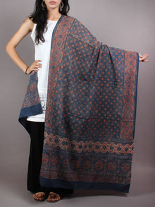 Indigo Red Beige Mughal Nakashi Ajrakh Hand Block Printed Cotton Dupatta - D0417093