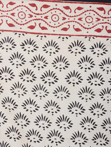 Beige Red Black Cotton Hand Block Printed Saree in Natural Colors - S03170675