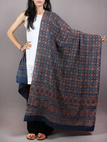 Indigo Red Beige Mughal Nakashi Ajrakh Hand Block Printed Cotton Dupatta - D0417094