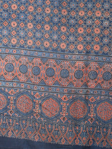 Indigo Red Beige Mughal Nakashi Ajrakh Hand Block Printed Cotton Dupatta - D0417094