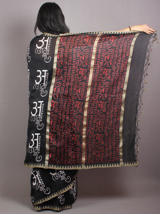 Black White Chanderi Hand Block Printed Saree With Geecha Border - S0317050