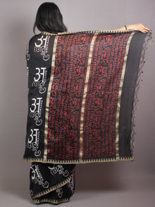 Black White Chanderi Hand Block Printed Saree With Geecha Border - S0317050