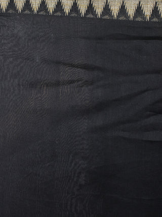 Black White Chanderi Hand Block Printed Saree With Geecha Border - S0317050