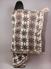 Brown Beige Ivory Hand Block Printed in Natural Colors Chanderi Saree With Geecha Zari Border - S03170679