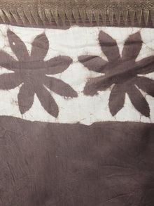 Brown Beige Ivory Hand Block Printed in Natural Colors Chanderi Saree With Geecha Zari Border - S03170679