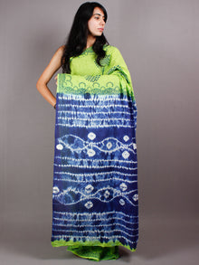 Mint Green Indigo Shibori Dyed Cotton Mul Saree  - S03170445