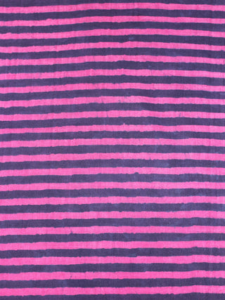 Indigo Pink Hand Block Printed Cotton Cambric Fabric Per Meter - F0916464