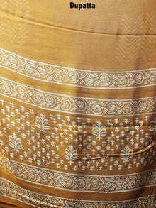 GoldenRod Yellow Beige Hand Block Printed Cotton Suit-Salwar Fabric With Chiffon Dupatta - S1628068