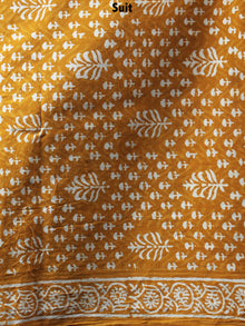 GoldenRod Yellow Beige Hand Block Printed Cotton Suit-Salwar Fabric With Chiffon Dupatta - S1628068