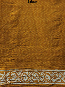 GoldenRod Yellow Beige Hand Block Printed Cotton Suit-Salwar Fabric With Chiffon Dupatta - S1628068