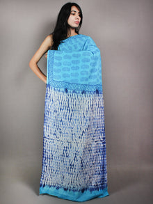Azure Indigo Shibori Dyed Cotton Mul Saree with Persian Blue Motiffs - S03170616