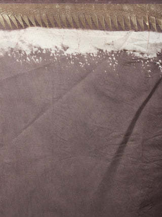 Brown Beige Ivory Hand Block Printed in Natural Colors Chanderi Saree With Geecha Zari Border - S03170681