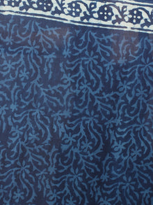 Indigo White Cotton Hand Block Printed Saree - S03170620