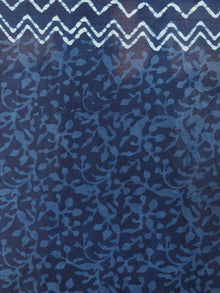 Indigo White Cotton Hand Block Printed & Painted Saree - S03170623
