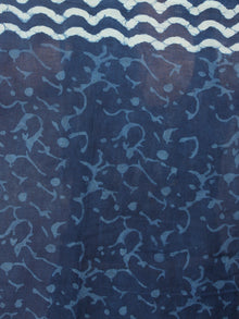 Indigo White Cotton Hand Block Printed & Painted Saree - S03170624
