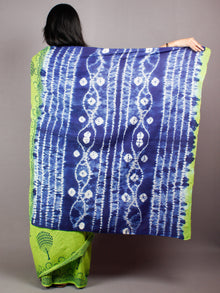 Mint Green Indigo Shibori Dyed Cotton Mul Saree  - S03170445