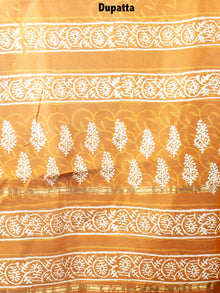 GoldenRod Yellow Hand Block Printed Chanderi Kurta-Salwar Fabric With Chanderi Dupatta - S1628069