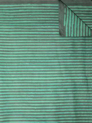 Mint Green Black Hand Block Printed Cotton Cambric Fabric Per Meter - F0916463