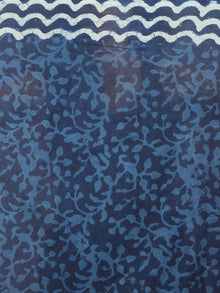 Indigo White Cotton Hand Block Printed & Painted Saree - S03170625