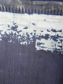 Indigo White Hand Block Printed in Natural Colors Chanderi Saree With Geecha Zari Border - S03170690
